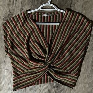 Zara - Metallic Knit Top - gold, red, green, cropped